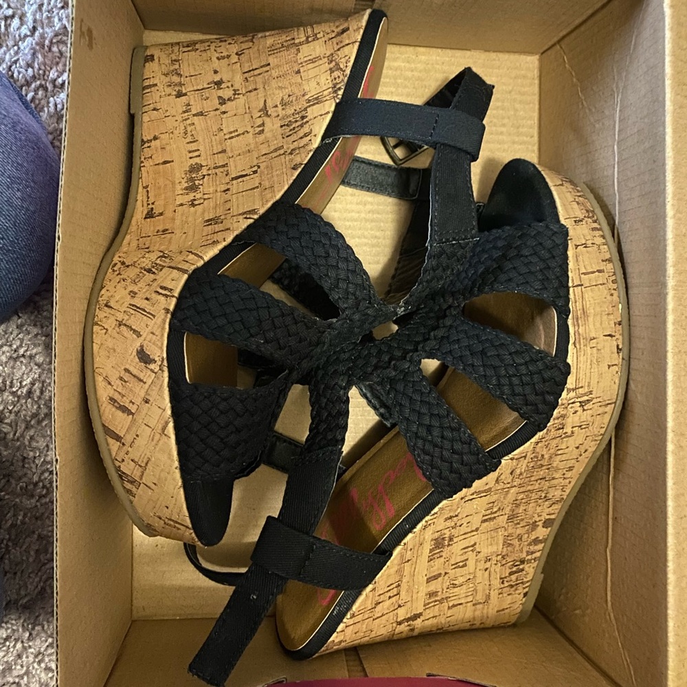 Black Canvas Fraisia Wedge Heels. Size 6
